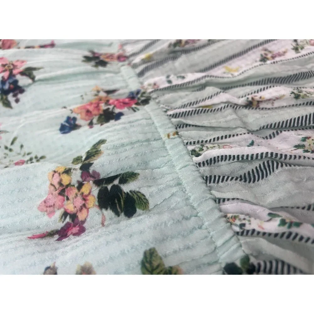 ~ Anthropologie XL Hemant & Nandita Blouse Floral Mint Lace Aqua Green Elastic - Picture 13 of 16